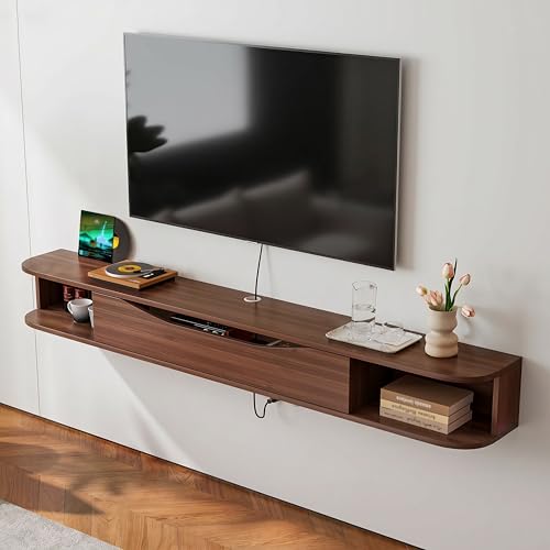Floating TV Stand,55'' Wall Mounted TV Console,Walnut, view 2
