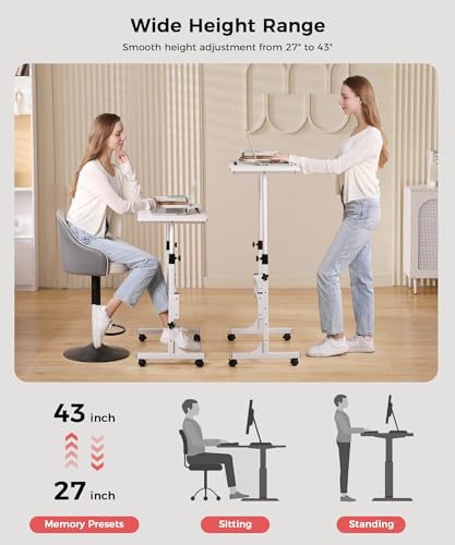 Standing Desk Adjustable Height, Mobile Stand Up Desk with Wheels, view 4