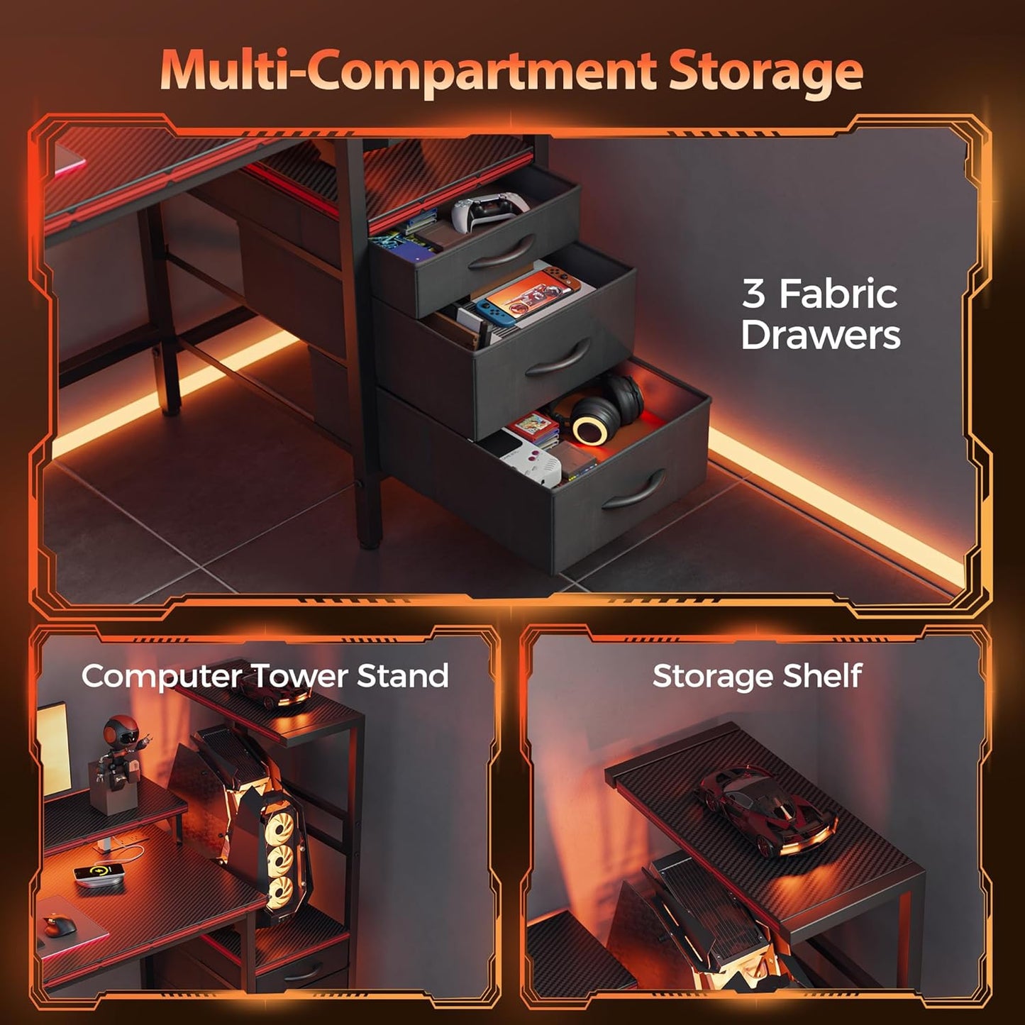 Small L Shaped Computer Desk with Power Outlets, Gaming Desk for Small Spaces, Corner Desk with Reversible Storage Shelves, Study Writing Table for Home Office (Socket, Black, 40 Inch)