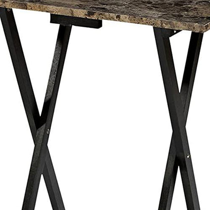 Home Decor Tray Table Set, Faux Marble, Brown