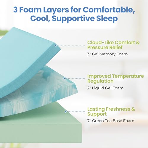 Yaheetech 12 Inch Queen Mattress, 3-Layer Cooling Gel Memory Foam Mattress, view 4