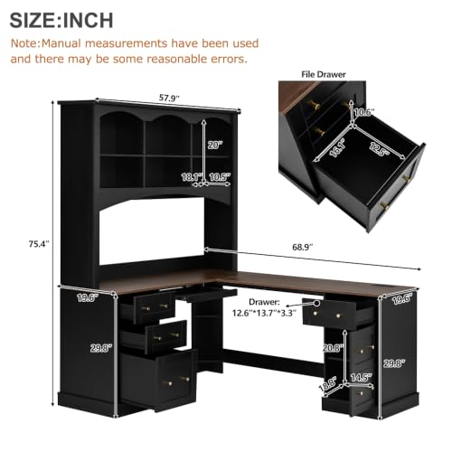 68.9" L Farmhouse L-Shaped Computer Desk Corner Desk with Hutch, view 3