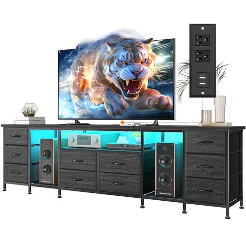 75.5" Long TV Stand for 85/80/75" TVs with LED, Power Outlets & 10 Drawers, view 2