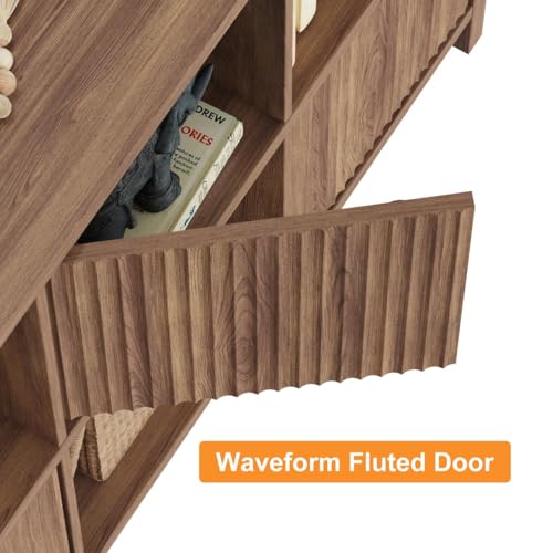 6 Horizontal Bookcase with 3 Doors, Low Farmhouse Cube Storage Organizer, view 5