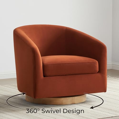 CHITA Swivel Accent Chair, Fully Assembled Velvet Barrel Armchair with FSC Certified Upholstered for Living Room, Bedroom and Office, Burnt Orange