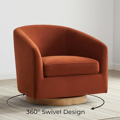 CHITA Swivel Accent Chair, Fully Assembled Velvet Barrel Armchair with FSC Certified Upholstered for Living Room, Bedroom and Office, Burnt Orange