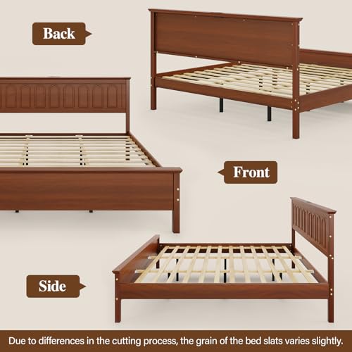 King Size Platform Bed Frame with Headboard, Brown, view 7