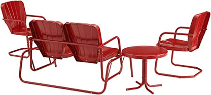 Ridgeland 4-Piece Retro Metal Outdoor Loveseat Glider Patio Furniture Set for Porch, Deck, Bright Red Gloss