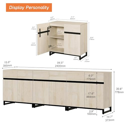 Modern TV Stand for TVs Up to 100 Inch, 3-in-1 Wood Entertainment Center with Adjustable Shelves & Protective Foot Pads, Metal Base Media Console for Living Room, Light Oak