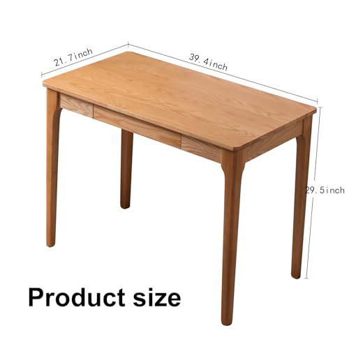 Solid Wood Desk with Drawers, Home Office Desk for Small Spaces, Gaming Work Study Desk, Student PC Desk for Bedroom, Easy to Assemble (Wood Color, 39.4 inch)