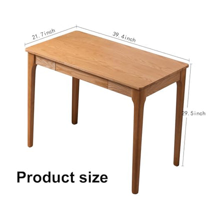 Solid Wood Desk with Drawers, Home Office Desk for Small Spaces, Gaming Work Study Desk, Student PC Desk for Bedroom, Easy to Assemble (Wood Color, 39.4 inch)