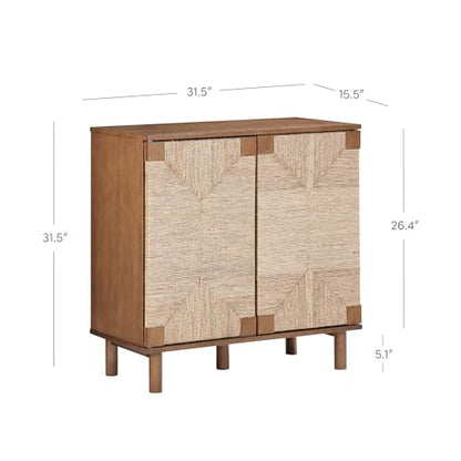 Nathan James Beacon Boho Accent Cabinet with Doors, Free Standing Kitchen Cabinet Storage with Adjustable Interior Shelf and Seagrass Accent, Dark Brown