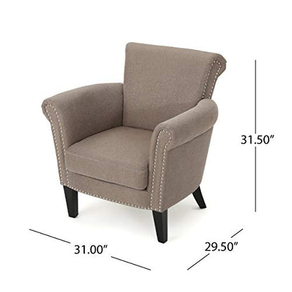 Brice Vintage Scroll Arm Studded Fabric Club Chair, Light Coffee / Dark Brown, 31D x 29.5W x 31.5H in