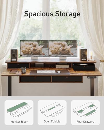 55" x 30" Standing Electric Desk with Drawers, Rustic Brown, view 6