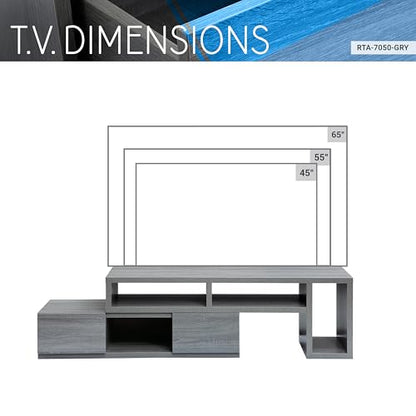 Adjustable TV Stand with Storage Fits Up to 65" TV, Grey | Modern media console, adjustable width, storage shelves, cable management, living room furniture, entertainment center