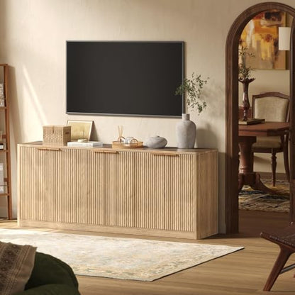 67" Fluted Oak Buffet Cabinet Sideboard with Storage, Large Credenza with 6 Doors, Wood Mid Century Modern Sideboard for Kitchen and Living Room (67"*31.5"*15.7")