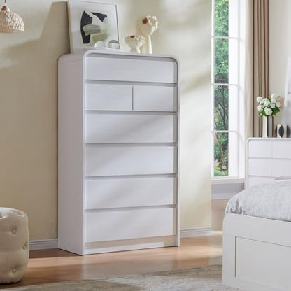 Modern 7 Drawers Dresser for Bedroom, 55" Tall Curved Dresser,White, view 4