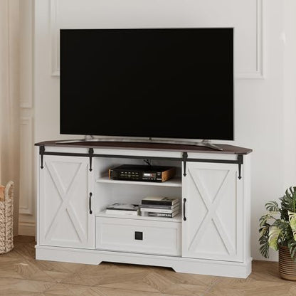 Corner TV Stand for 65 Inch TV, with Sliding Barn Door, view 2