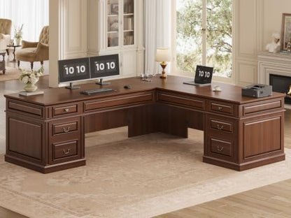 68.5" L Shaped Executive Desk with 6 Drawers & Charging Station, view 2