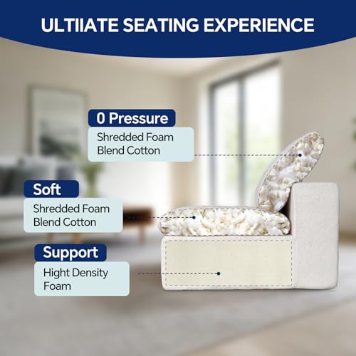109’’ Cloud Couch for Living Room, Boneless Modular Sectional Sofa L-Shape with Ottoman Washable Cushion Cover, No Assembly Required, White (3-Seat + 1 Ottoman)