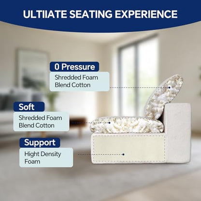 109’’ Cloud Couch for Living Room, Boneless Modular Sectional Sofa L-Shape with Ottoman Washable Cushion Cover, No Assembly Required, White (3-Seat + 1 Ottoman)
