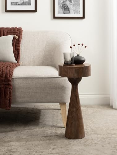 Solbrett Transitional Sophisticated Drink Table; 10 x 10 x 22; Walnut Brown; Mid-Century Sculptural Bedroom Nightstand with Unique Pedestal Table Design for Use as Indoor Plant Stand