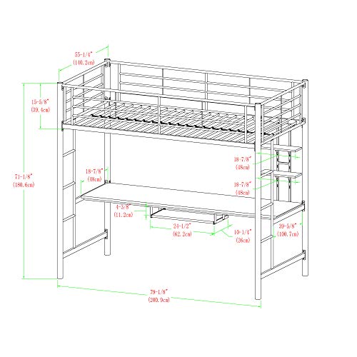Orion Urban Industrial Metal Double Over Computer Desk Bunk Bed, Full Double, Black