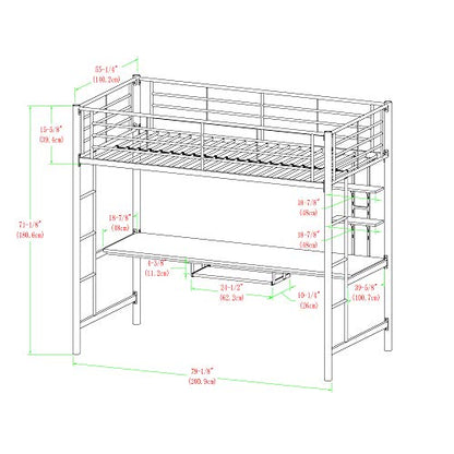 Orion Urban Industrial Metal Double Over Computer Desk Bunk Bed, Full Double, Black