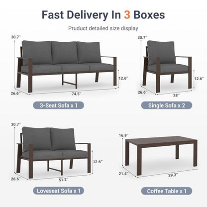 Aluminum Outdoor Patio Furniture Set 7-Seat Metal Patio Conversation Sets with Coffee Table and Water-Resistant Cushions, Modern Patio Sectional Sofa for Porch, Deck, Backyard, Poolside