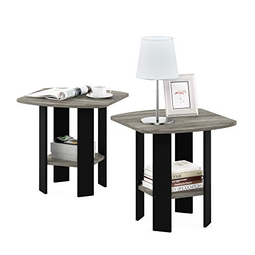Furinno Turn-N-Tube No Tools 3D 3-Tier Entertainment TV Stand up to 50 inch TV, Round Tubes, French Oak Grey/Black & Simple Design End Table, 2-Pack, French Oak Grey/Black
