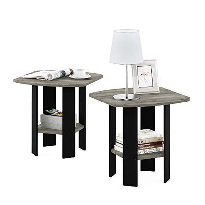 Furinno Turn-N-Tube No Tools 3D 3-Tier Entertainment TV Stand up to 50 inch TV, Round Tubes, French Oak Grey/Black & Simple Design End Table, 2-Pack, French Oak Grey/Black