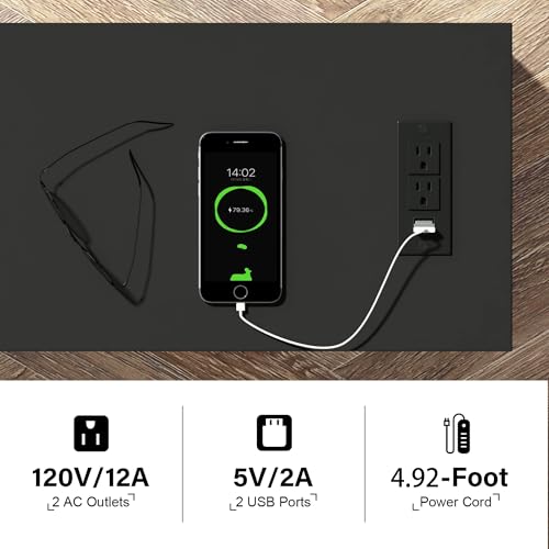 Black End Table Set of 2, Sofa Side Table Living Room with Charging Station,Narrow Night Stand with USB Ports & Power Outlets and Hidden Drawer