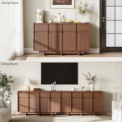 55in Walnut Buffet Cabinet, Mid Century Wood Sideboard Storage, view 6