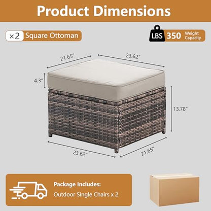 2 Piece Patio Sofa Ottomans with 4.3" Thick Cushions, Wicker Outdoor Couch Extension Set, All-Weather Rattan Seating Accessory for Backyard Furniture,Beige
