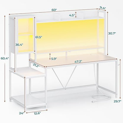 60'' Gaming Desk with Storage, Hutch, Display Cabinet and LED Lights, view 3