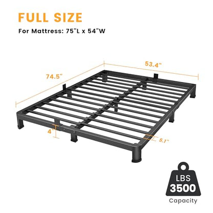 4 Inch Full Bed Frame Low Profile with Rounded Legs, Easy Assembly, view 3