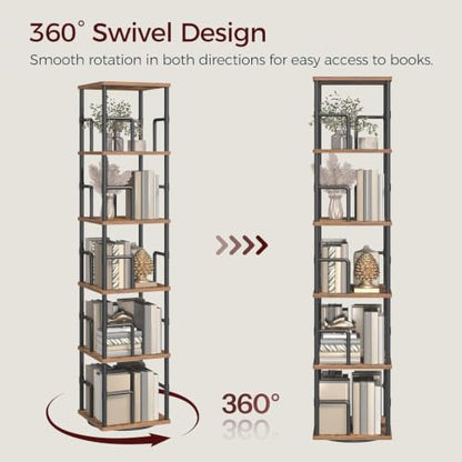 5-Tier Rotating Bookshelf, Freestanding Corner Bookshelf, 360° Spinning Bookcase, view 5
