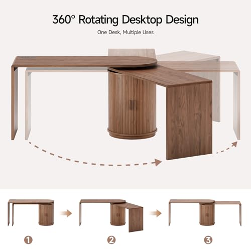 60 in L Shaped Desks,360° Rotating Swivel Corner Desk,Walnut, view 5