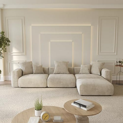 Cloud Couch Modular Sectional Sofa,141.73inch L Shaped Couch,Oversized Corduroy Couches with Ottoman and Pillows, Beige 4 Seaters Cushion Covers Removable& Washable