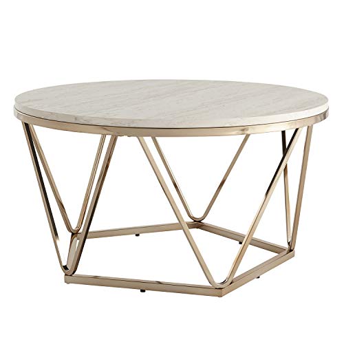 Luna Faux Stone Round Coffee Table, Champagne