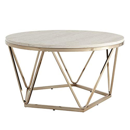 Luna Faux Stone Round Coffee Table, Champagne