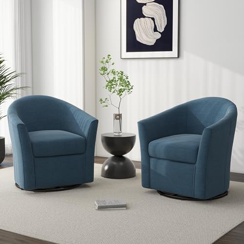Swivel Accent Chair Armchair, Modern Round Single Sofa Seating Comfy Reading Barrel Chairs for Living Room Bedroom (Blue, Set of 2)