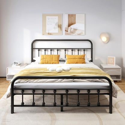 Full Metal Bed Frame with Victorian Headboard & Footboard, Black, view 2