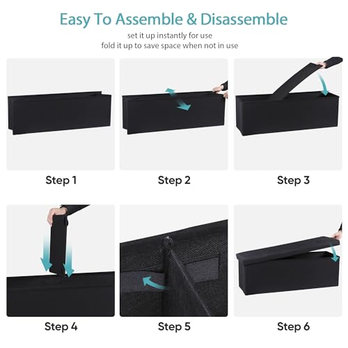 43.3 Inches Folding Storage Ottoman Bench with Hidden Storage, Foot Rest Stool, Chest for Living Room, Bedroom (Black)