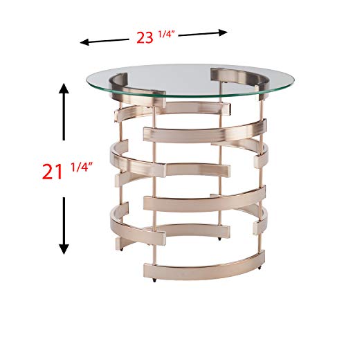 Belmar Contemporary Round Glass Top End Table, Champagne