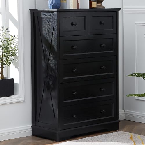 Farmhouse 6 Drawers Dresser, Black 48" Tall Chest of Drawers for Bedroom, view 2