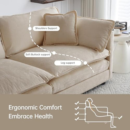 Modular Sectional Sofa, 76.7 Inch L-Shaped Cloud Sofa with Deep Seat Comfortable Chenille Sofa with Cushion Double Sectional Sofa for Living Room Apartment,Light Coffee