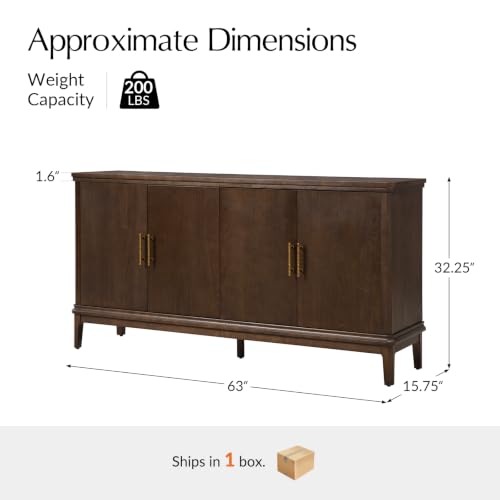 63“ Sideboard Buffet Cabinet with Storage, 4 Doors, Auburn, view 3