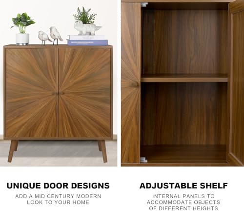 Modern Sideboard Buffet Cabinet with Crafted Door, Mid Century Accent Storage Console Table, Farmhouse Cupboard Wood Bar Cabinet for Living Room Kitchen Office Dining Room Entryway