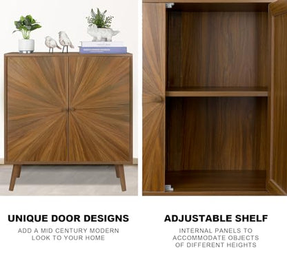 Modern Sideboard Buffet Cabinet with Crafted Door, Mid Century Accent Storage Console Table, Farmhouse Cupboard Wood Bar Cabinet for Living Room Kitchen Office Dining Room Entryway